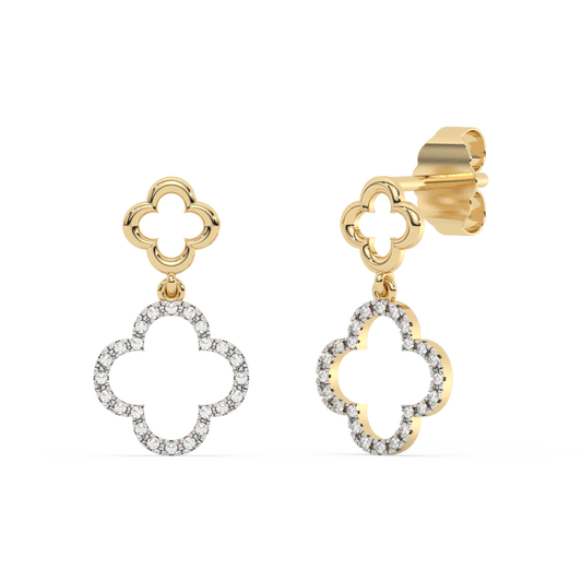 Bedazzled with these Dangle.10ct G SI 14K Yellow Gold Diamond Clover Earrings
