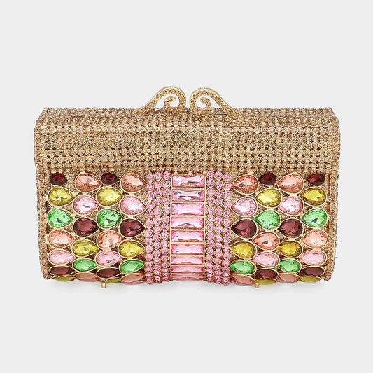 Multi Teardrop Stone Cluster Embellished Bling Clutch Shoulder Bag