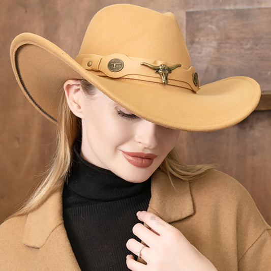 Western-Steer-Head-Pointed-Cowboy-Fedora-Panama-Hat-M-H-W-ACCESSORIES M H W ACCESSORIES LLC