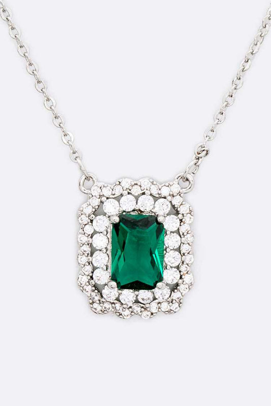 Green Emerald Inspired Cubic Zirconia Pendant Necklace - M H W ACCESSORIES LLC