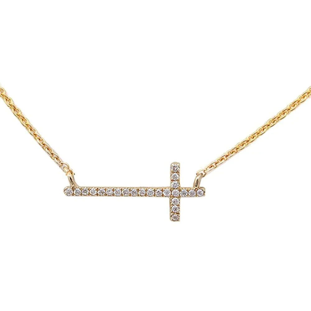 10k Gold Diamond Sideways Cross Pendant Necklace for Women - M H W ACCESSORIES LLC