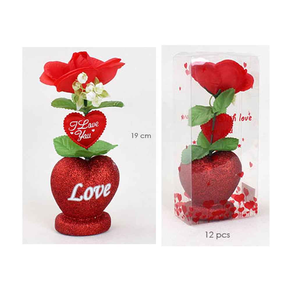 12PCS - Love Message Heart Vase Decorative Rose