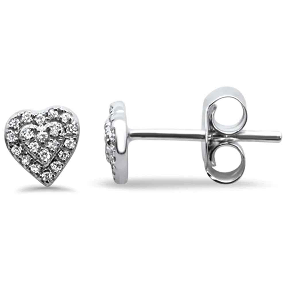 14KT White Gold Heart Stud Diamond Earrings-M H W ACCESSORIES