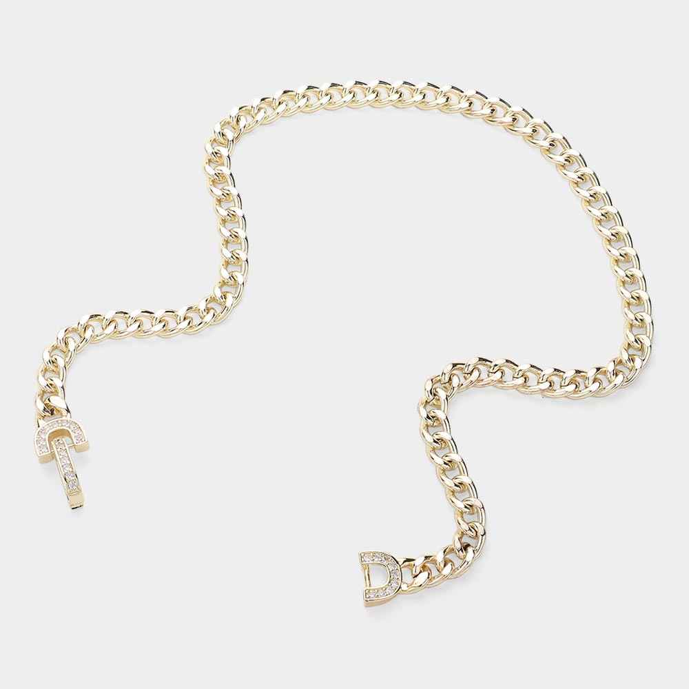 14K Gold Plated CZ Paved Lock Chain Necklace