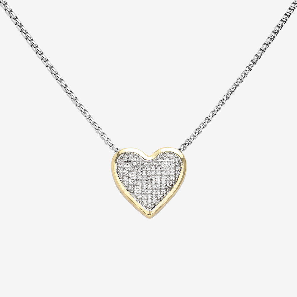 14K Gold Plated CZ Stone Paved Heart Pendant Necklace - M H W ACCESSORIES LLC