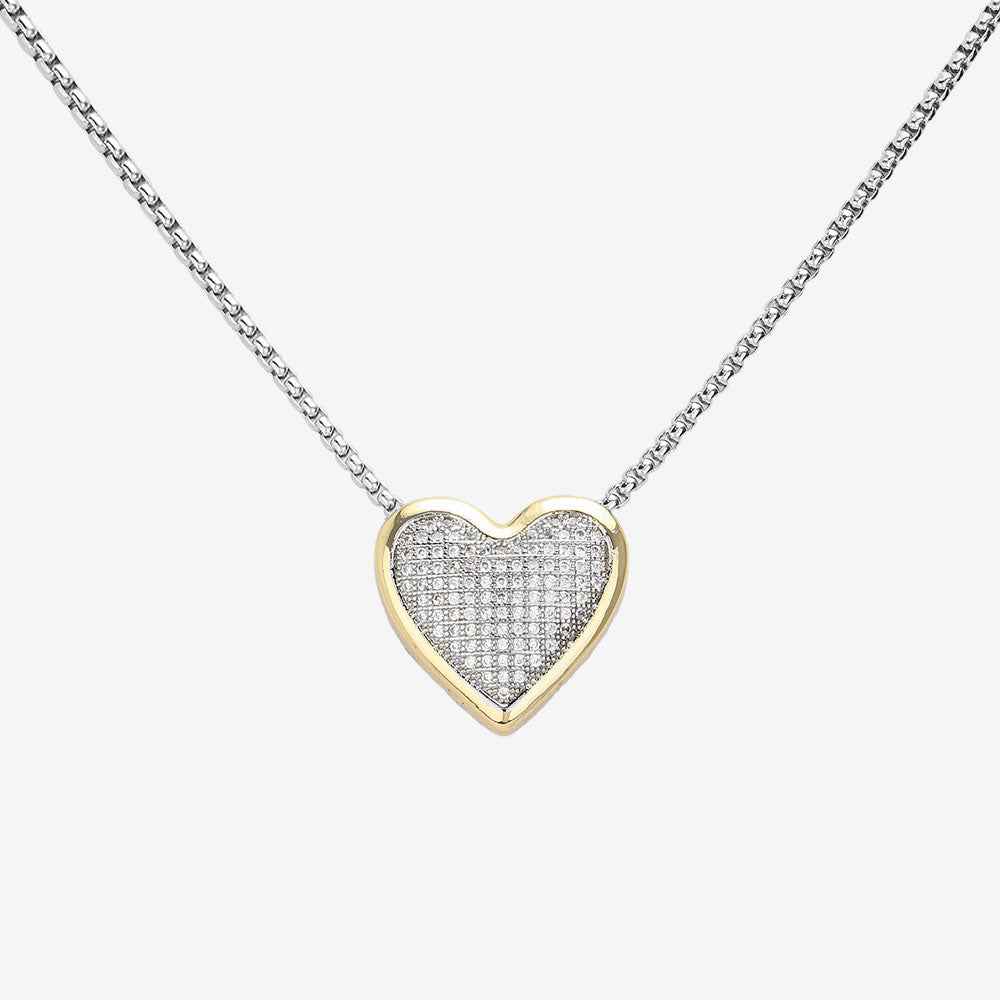 14K Gold Plated CZ Stone Paved Heart Pendant Necklace