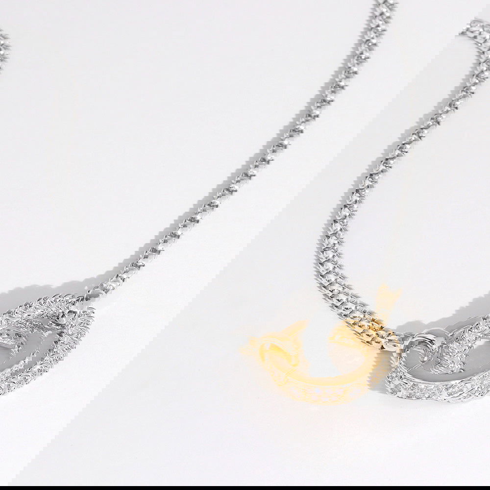 14K Gold Plated CZ Stone Paved double Circle Necklace - M H W ACCESSORIES LLC