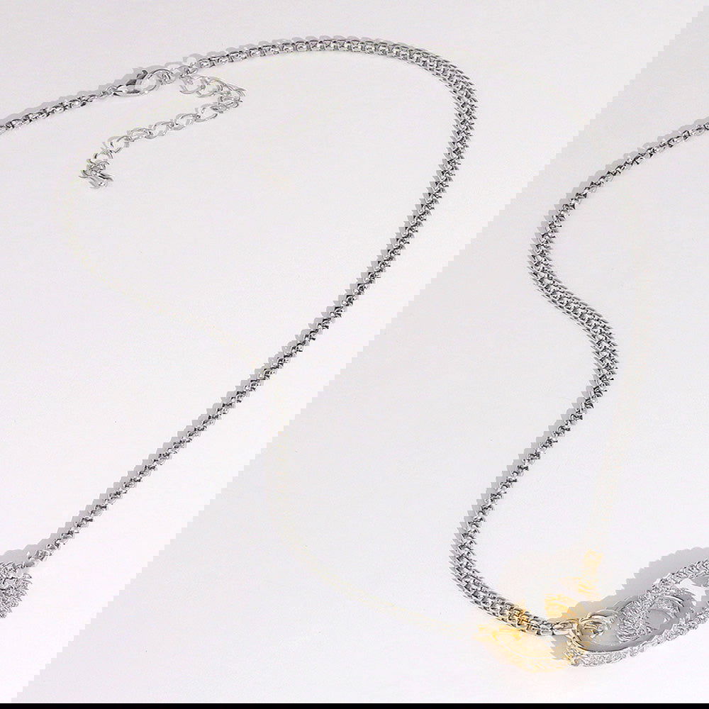 14K Gold Plated CZ Stone Paved double Circle Necklace - M H W ACCESSORIES LLC