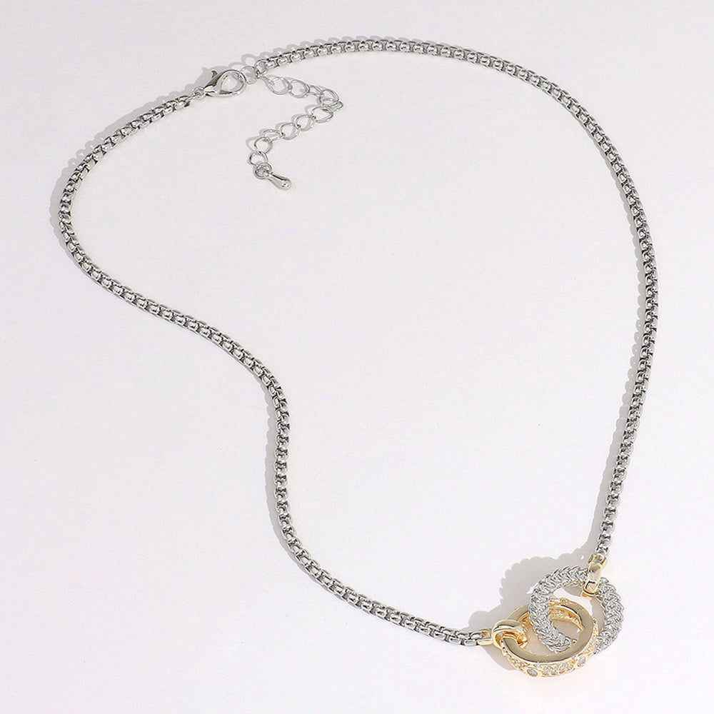 14K Gold Plated CZ Stone Paved double Circle Necklace