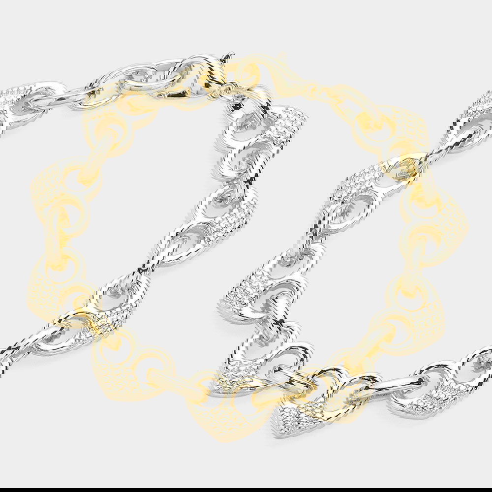 14K Gold Plated Puffed Dome Heart Link Bracelet - M H W ACCESSORIES LLC