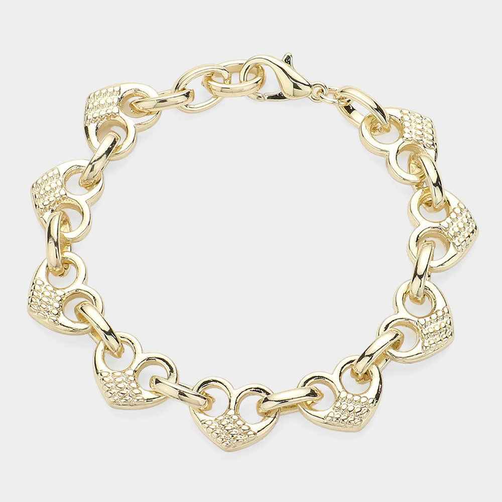 14K Gold Plated Puffed Dome Heart Link Bracelet
