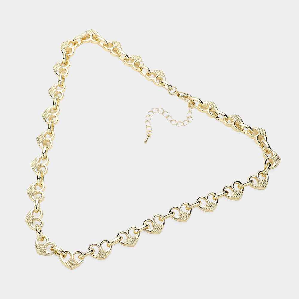 14K Gold Plated Puffed Dome Heart Link Necklace