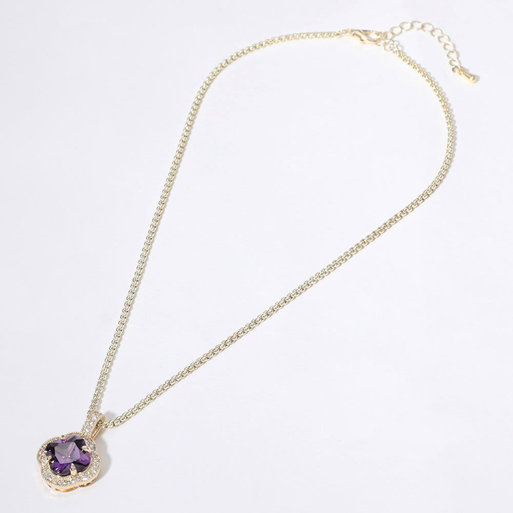 14K Gold Plated Quatrefoil CZ Purple Pendant Necklace - M H W ACCESSORIES LLC