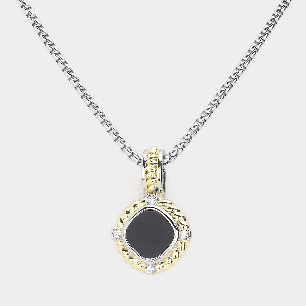 14K Gold Plated Two Tone Black Onyx Pendant Necklace for Women - M H W ACCESSORIES LLC