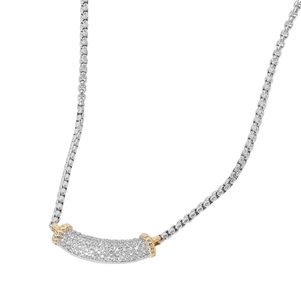 14K Gold Plated Two Tone CZ Paved Bar Pointed Necklace - M H W ACCESSORIES LLC