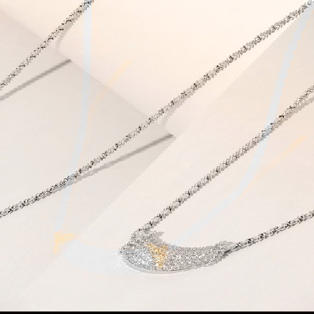 14K Gold Plated Two Tone CZ Paved Bar Pointed Necklace - M H W ACCESSORIES LLC