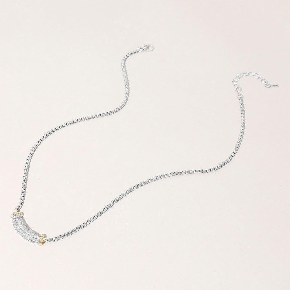 14K Gold Plated Two Tone CZ Paved Bar Pointed Necklace - M H W ACCESSORIES LLC