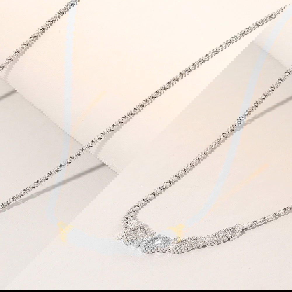 14K Gold Plated Two Tone CZ Stone Paved Necklace - M H W ACCESSORIES LLC