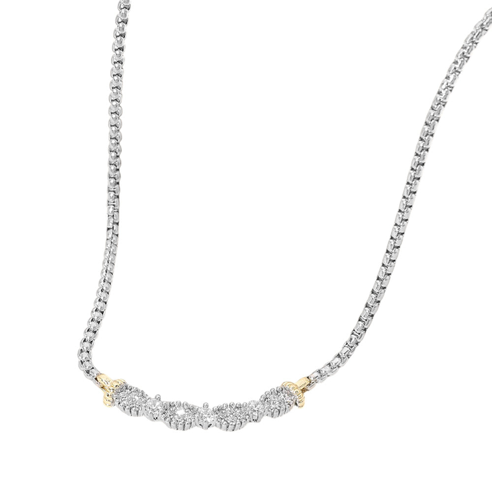 14K Gold Plated Two Tone CZ Stone Paved Necklace - M H W ACCESSORIES LLC