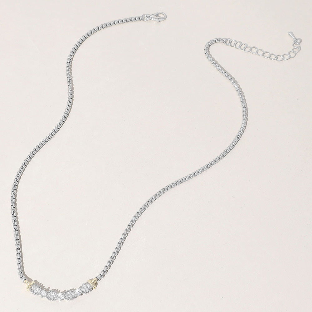 14K Gold Plated Two Tone CZ Stone Paved Necklace - M H W ACCESSORIES LLC