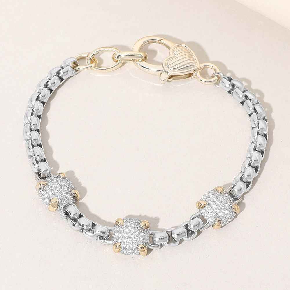 14K Gold Plated Two Tone CZ Triple Square Pointed Bracelet