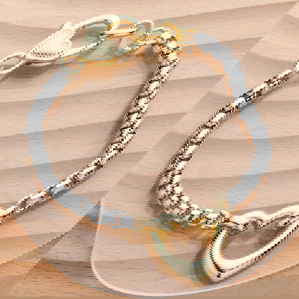 14K Gold Plated Two Tone Heart Charm Pointed Bracelet - M H W ACCESSORIES LLC