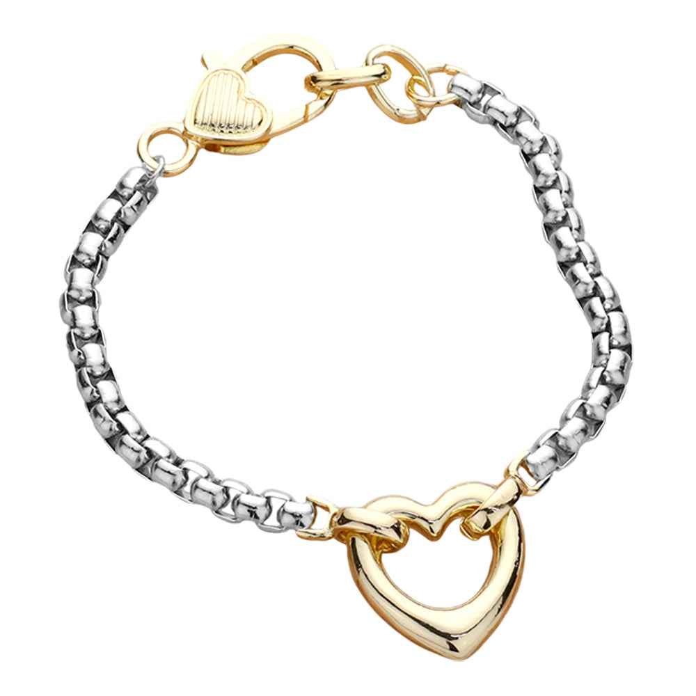 14K Gold Plated Two Tone Heart Charm Pointed Bracelet
