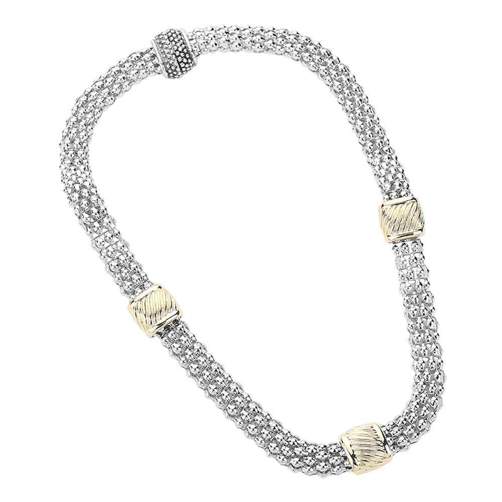 14K Gold Plated Two Tone Mesh Chain Magnetic Necklace