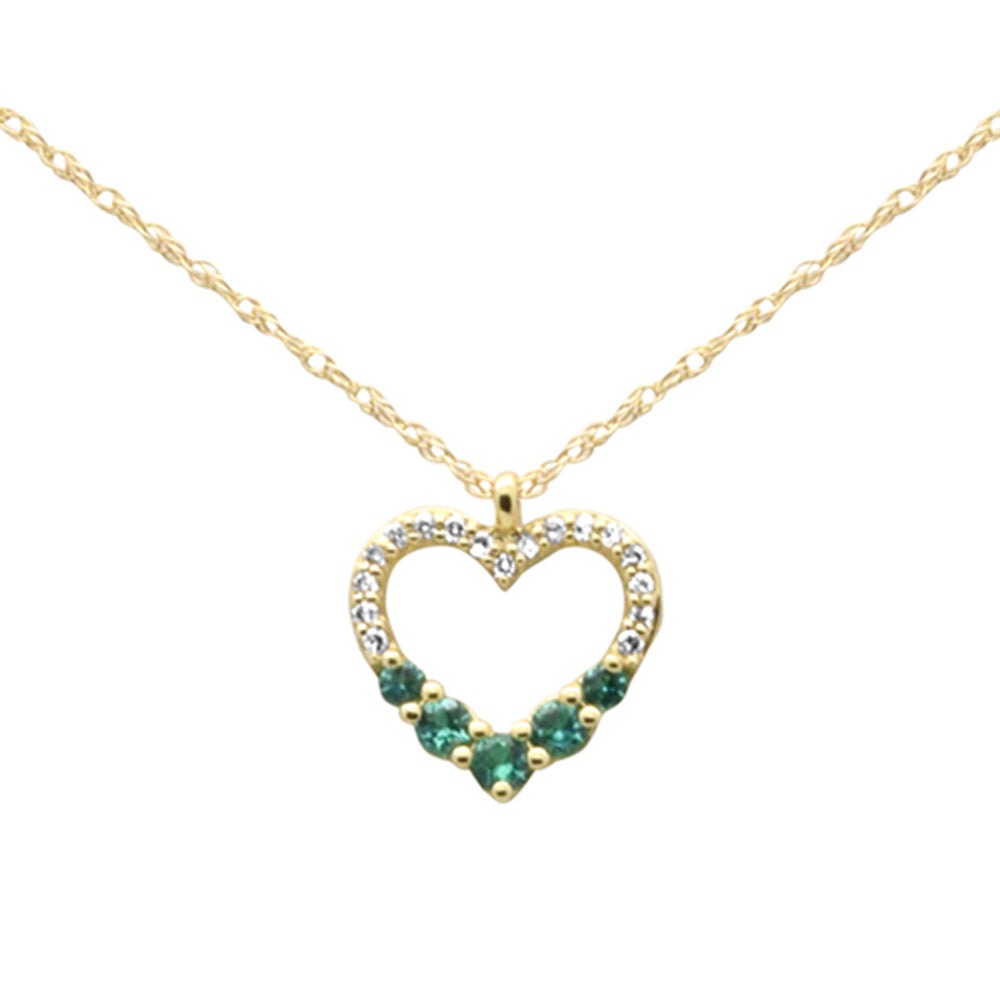 14K Yellow Gold Diamond Heart Shape Emerald Pendant Necklace -M H W ACCESSORIES - M H W ACCESSORIES LLC