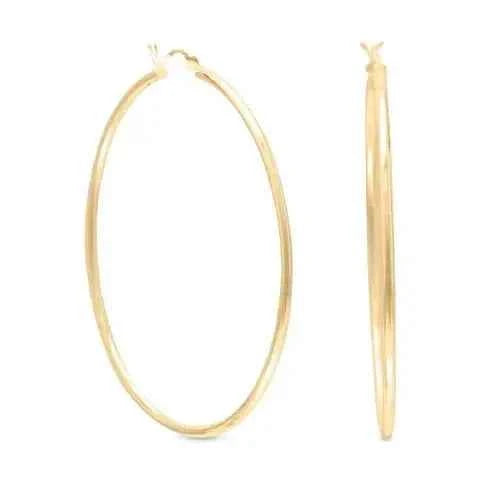 14 Karat Gold Plated 2mm x 60mm Hoop Earrings