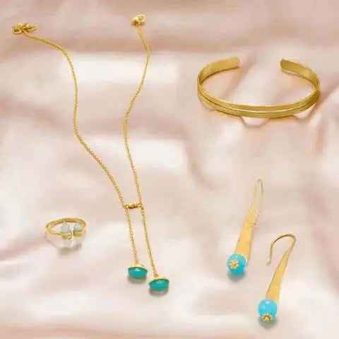 14 Karat Gold Plated Aqua Chalcedony Earrings- M H W ACCESSORIES