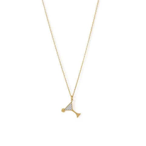 14 Karat Gold Plated CZ Martini Charm Necklace - M H W ACCESSORIES LLC