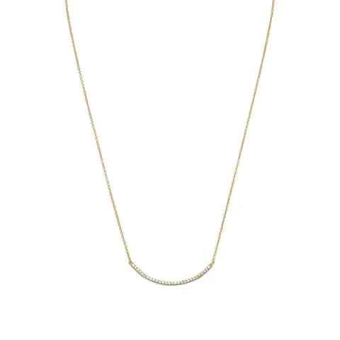 14 Karat Gold Plated Curved Cubic Zirconia Bar Necklace for Women