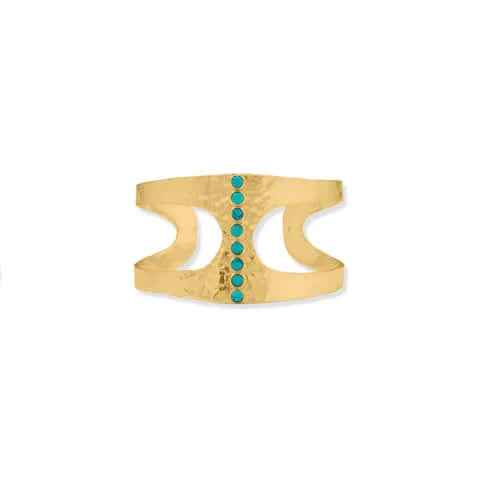 14 Karat Gold Plated Hammered Turquoise Cuff Bracelet for Women