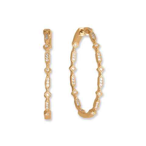 14 Karat Gold Plated In/Out CZ Diamond Hexagon Hoop Earrings