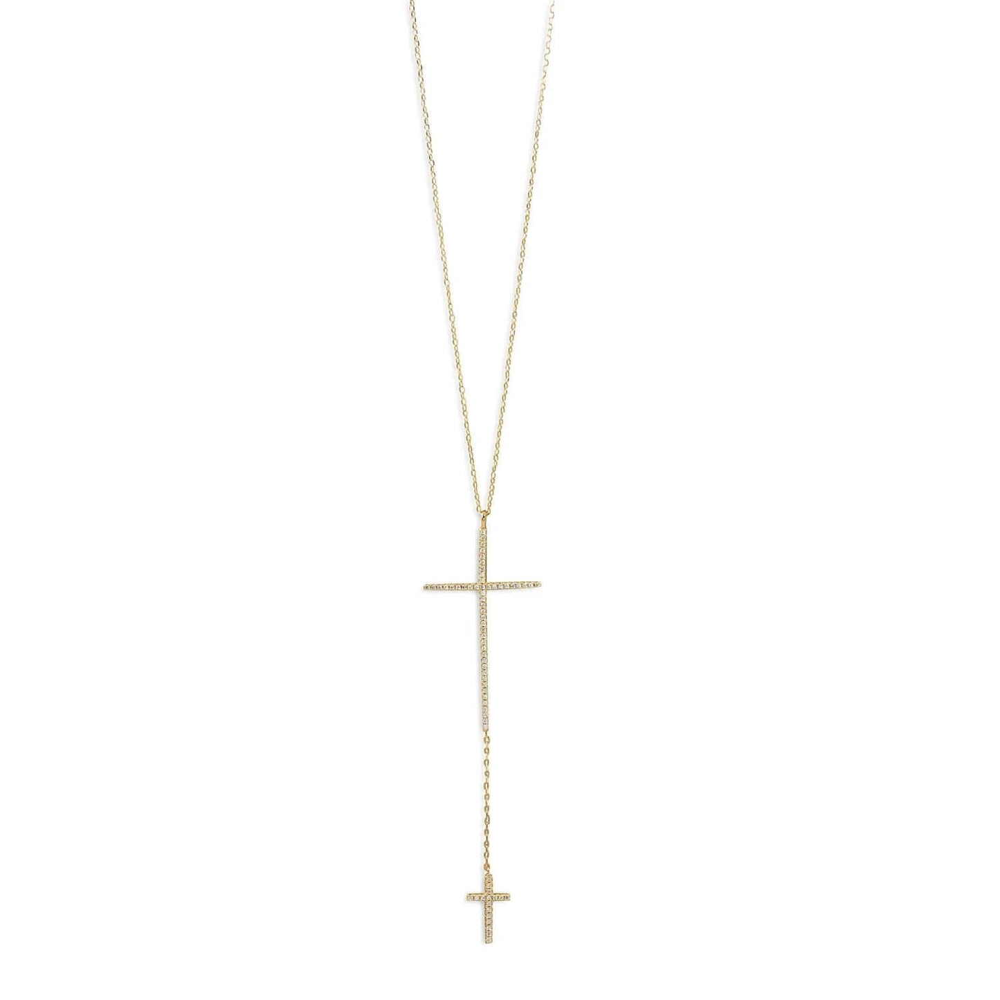 14 Karat Gold Plated Necklace CZ Cross Drop- M H W ACCESSORIES - M H W ACCESSORIES LLC