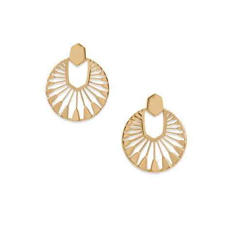 14 Karat Gold Plated Sun Dial Design Earrings for Women