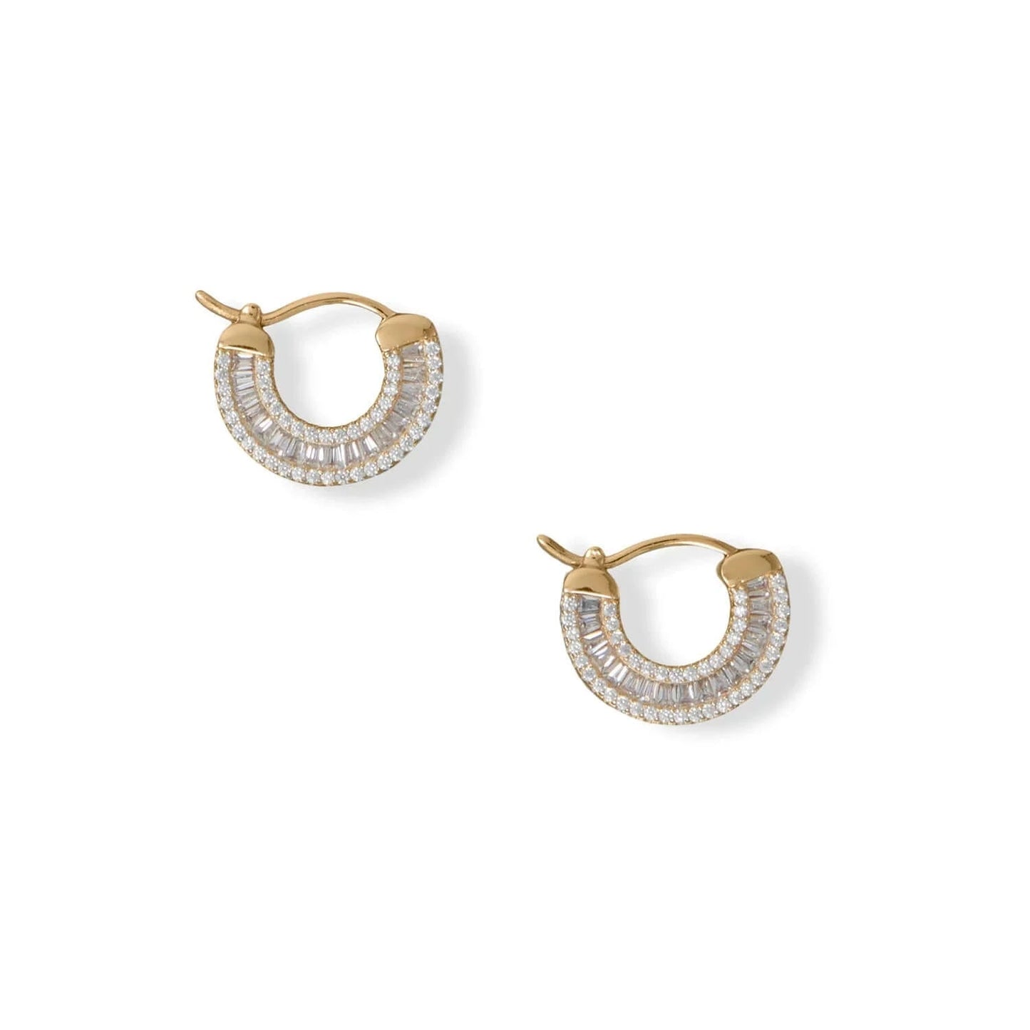 14 Karat Gold Plated over Sterling Silver Baguette CZ Hoop Earrings for Women - M H W ACCESSORIES LLC