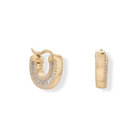 14 Karat Gold Plated over Sterling Silver Baguette CZ Hoop Earrings for Women - M H W ACCESSORIES LLC