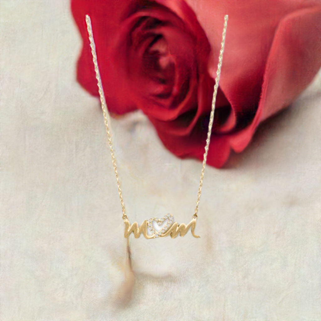 16" + 2" 14 Karat Gold Plated CZ Heart "mom" Necklace Gifts for Her - M H W ACCESSORIES LLC
