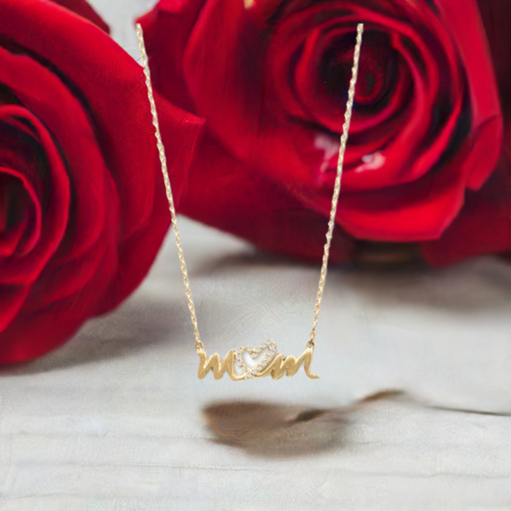 16" + 2" 14 Karat Gold Plated CZ Heart "mom" Necklace Gifts for Her - M H W ACCESSORIES LLC