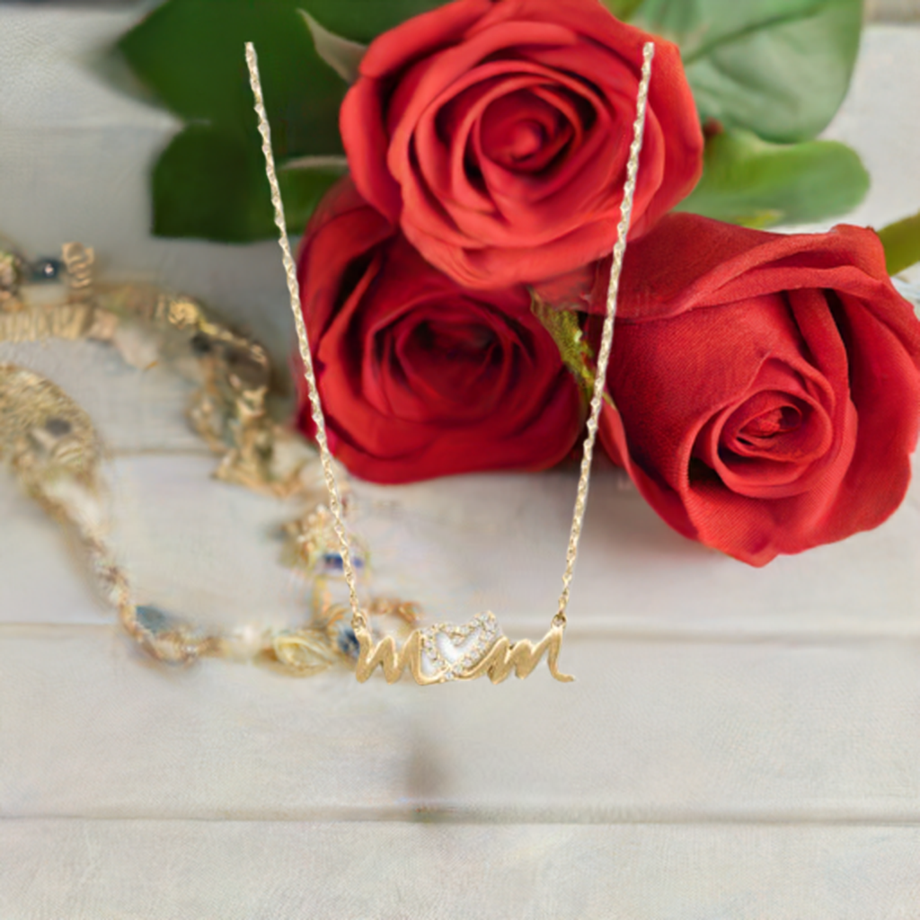 16" + 2" 14 Karat Gold Plated CZ Heart "mom" Necklace Gifts for Her - M H W ACCESSORIES LLC