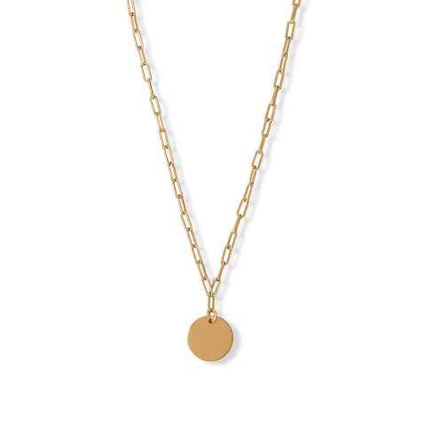 16" + 2" 14 Karat Gold Plated Engravable Disk Necklace