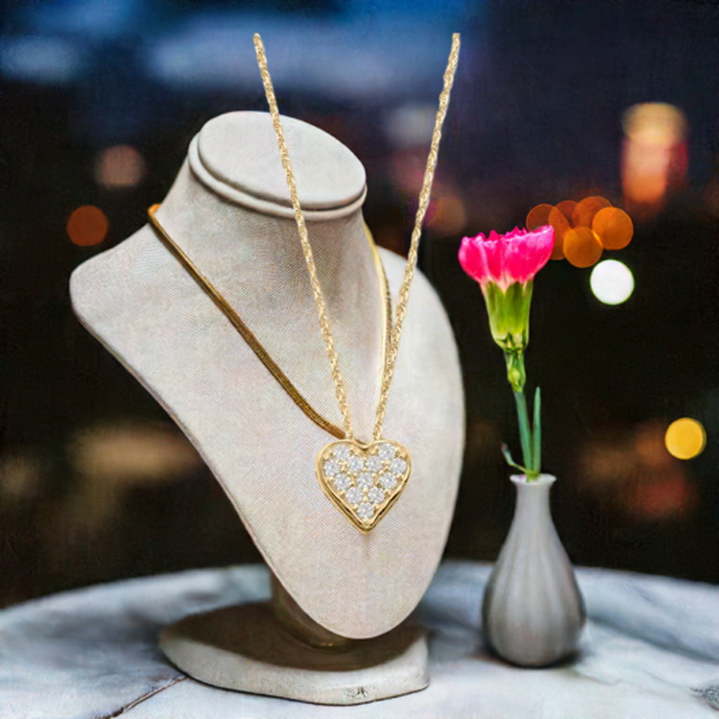 16" + 2" 14 Karat Gold Plated Pave CZ Heart "MOM" Necklace - M H W ACCESSORIES LLC