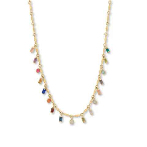 16" + 2" 14 Karat Gold Plated Round and Baguette Multi Stone