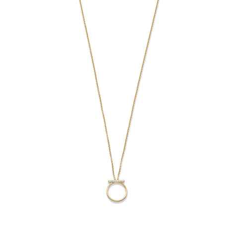 18 Karat Gold Plated Sterling Silver Cubic Zirconia Bar Circle Necklace