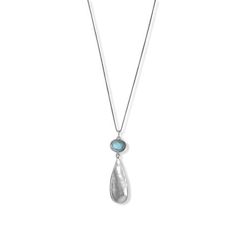 18" Larimar Sterling Silver Necklace with Pear Drop for Women - M H W ACCESSORIES LLC