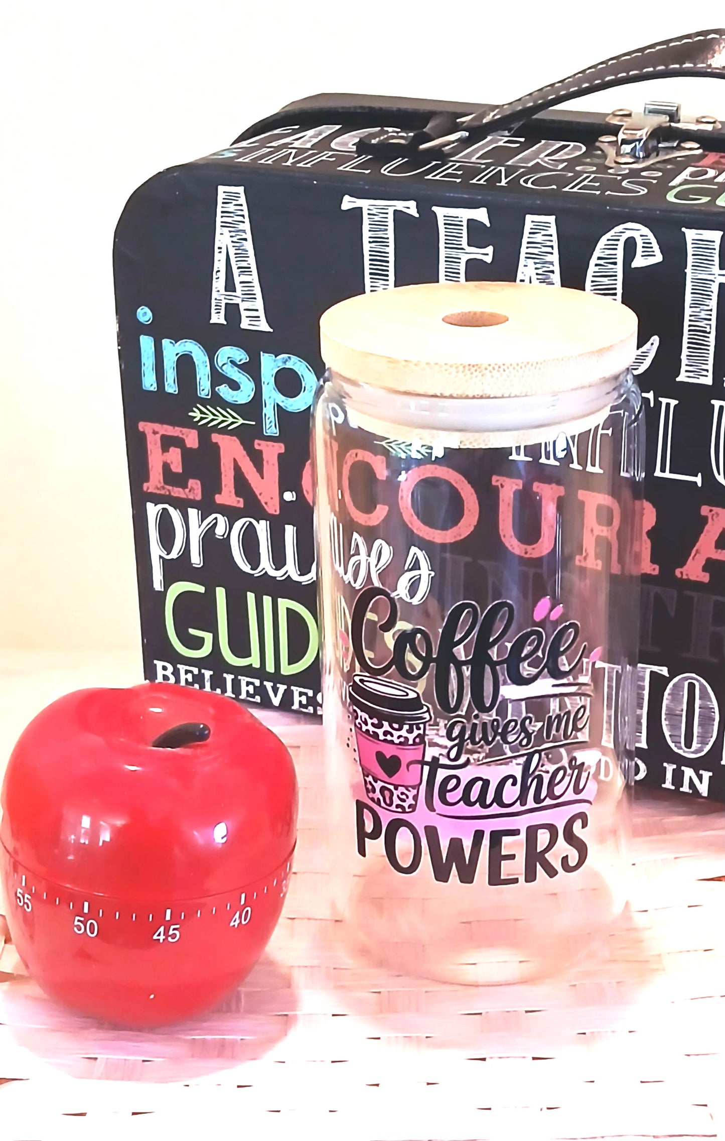 Coffee Gives Me Teacher Powers 16 oz glass tumbler M H W ACCESSORIES LLC Coffee Gives Me Teacher Powers 16 oz glass tumbler