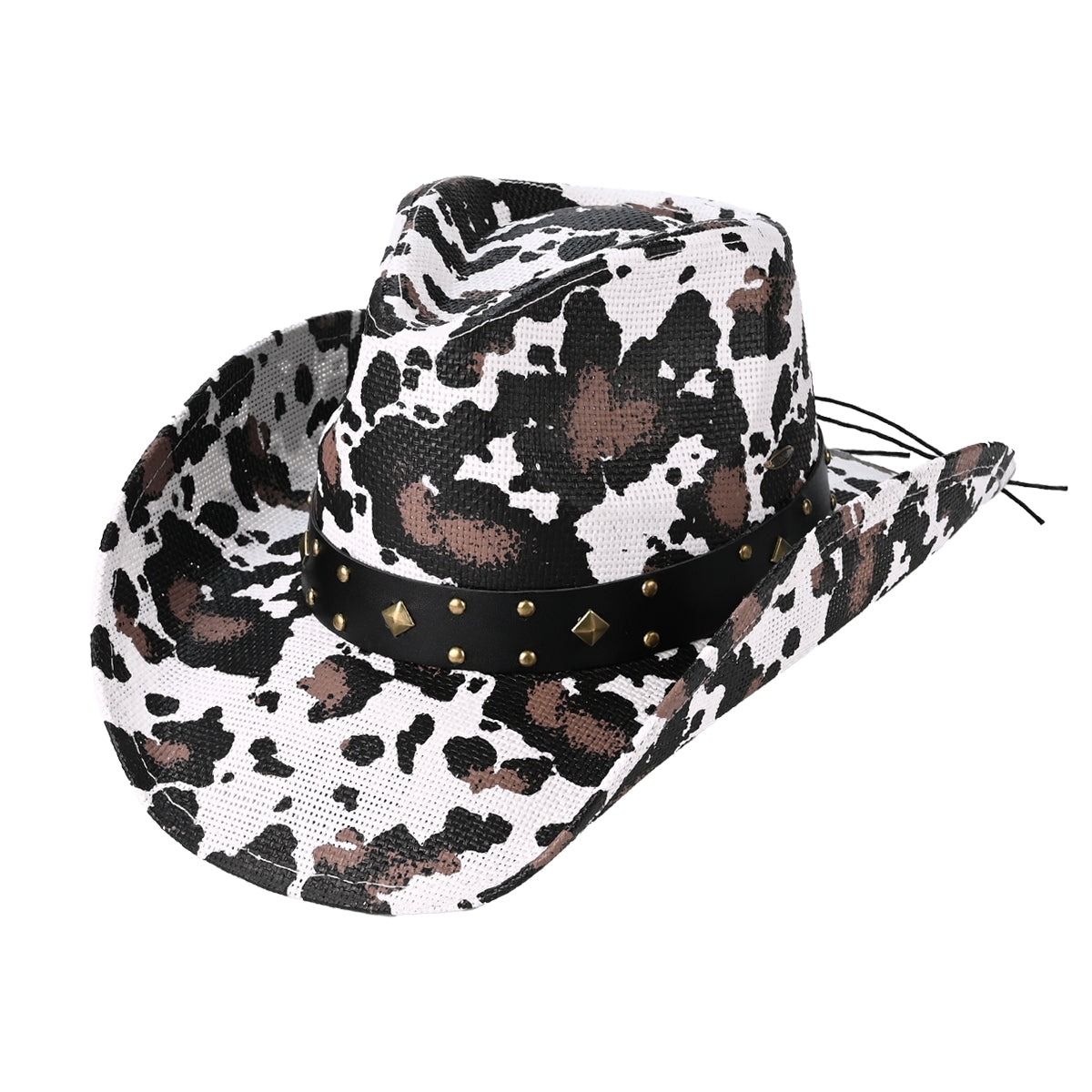 WOMEN'S BROWN COW PRINT COWBOY HAT - M H W ACCESSORIES LLC