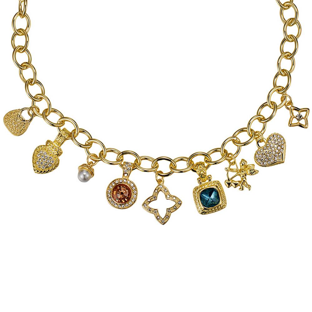 Gold Dipped Multi Charm Station Necklace M H W ACCESSORIES LLC Gold Dipped Multi Charm Station Necklace